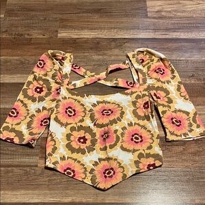 FP Movement by Free People Floral Blouse in Pink and Brown